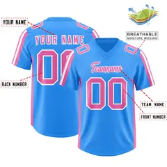 Light Blue Pink White Side Stripe Authentic Football Jersey 2