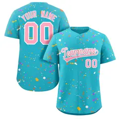 Light Blue Pink White Splash Graffiti Striped Baseball Jersey 1