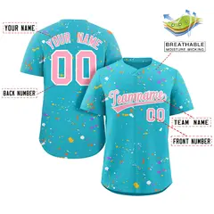 Light Blue Pink White Splash Graffiti Striped Baseball Jersey 2