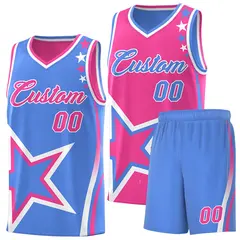 Light Blue Pink White Star Series Reversible Basketball Jersey