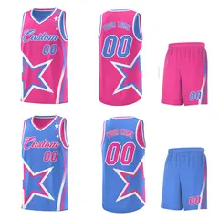 Light Blue Pink White Star Series Reversible Basketball Jersey 2