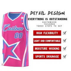 Light Blue Pink White Star Series Reversible Basketball Jersey 3