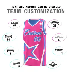 Light Blue Pink White Star Series Reversible Basketball Jersey 4