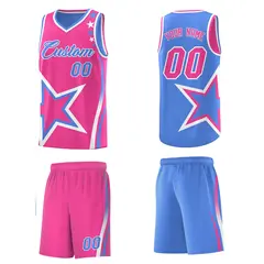 Light Blue Pink White Star Series Reversible Basketball Jersey 5