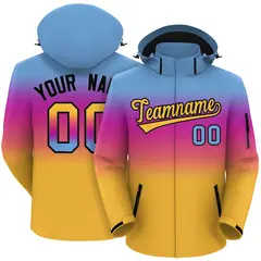 Light Blue Pink Yellow Gradient Hooded Waterproof Jacket