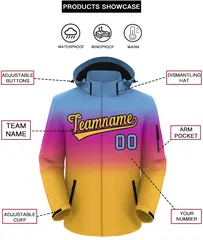 Light Blue Pink Yellow Gradient Hooded Waterproof Jacket 2