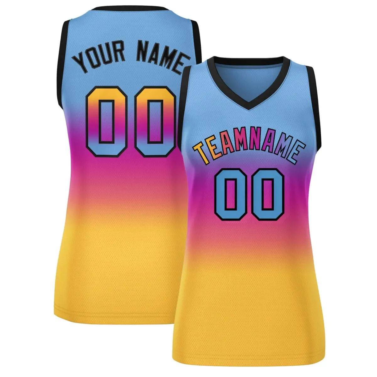 Women's Light Blue Pink-Yellow Gradient Mesh Basketball Jersey