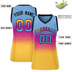 Women's Light Blue Pink-Yellow Gradient Mesh Basketball Jersey 2