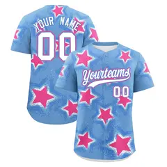 Light Blue Powder Blue Star Graffiti Baseball Jersey