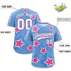 Light Blue Powder Blue Star Graffiti Baseball Jersey 2