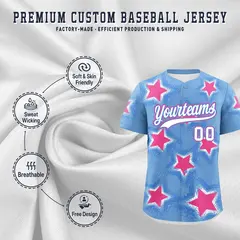 Light Blue Powder Blue Star Graffiti Baseball Jersey 3