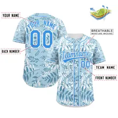 Light Blue Powder Blue-White Graffiti Palm Leaf Baseball Jersey 2