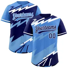 Light Blue Powder Blue White Reversible Baseball Jersey Lightning & Graffiti Pattern