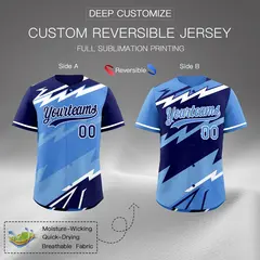Light Blue Powder Blue White Reversible Baseball Jersey Lightning & Graffiti Pattern 2