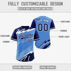 Light Blue Powder Blue White Reversible Baseball Jersey Lightning & Graffiti Pattern 3