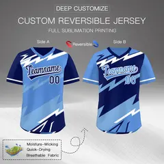 Light Blue Powder Blue White Reversible Baseball Jersey Lightning & Graffiti Pullover V-Neck 2