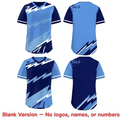 Light Blue Powder Blue White Reversible Baseball Jersey Lightning & Graffiti Pullover V-Neck 8