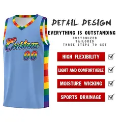 Light Blue Pride Month LGBT Rainbow Basketball Jersey 2
