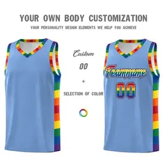 Light Blue Pride Month LGBT Rainbow Basketball Jersey 3