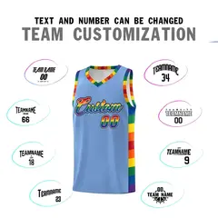 Light Blue Pride Month LGBT Rainbow Basketball Jersey 4