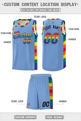 Light Blue Pride Month LGBT Rainbow Basketball Jersey 5