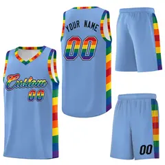 Light Blue Pride Month LGBT Rainbow Basketball Jersey 6