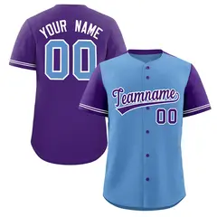 Light Blue Purple Color Block Raglan Sleeves Baseball Jersey 1