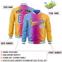 Light Blue Purple Gradient Full-Zip Letterman Bomber Jacket 2