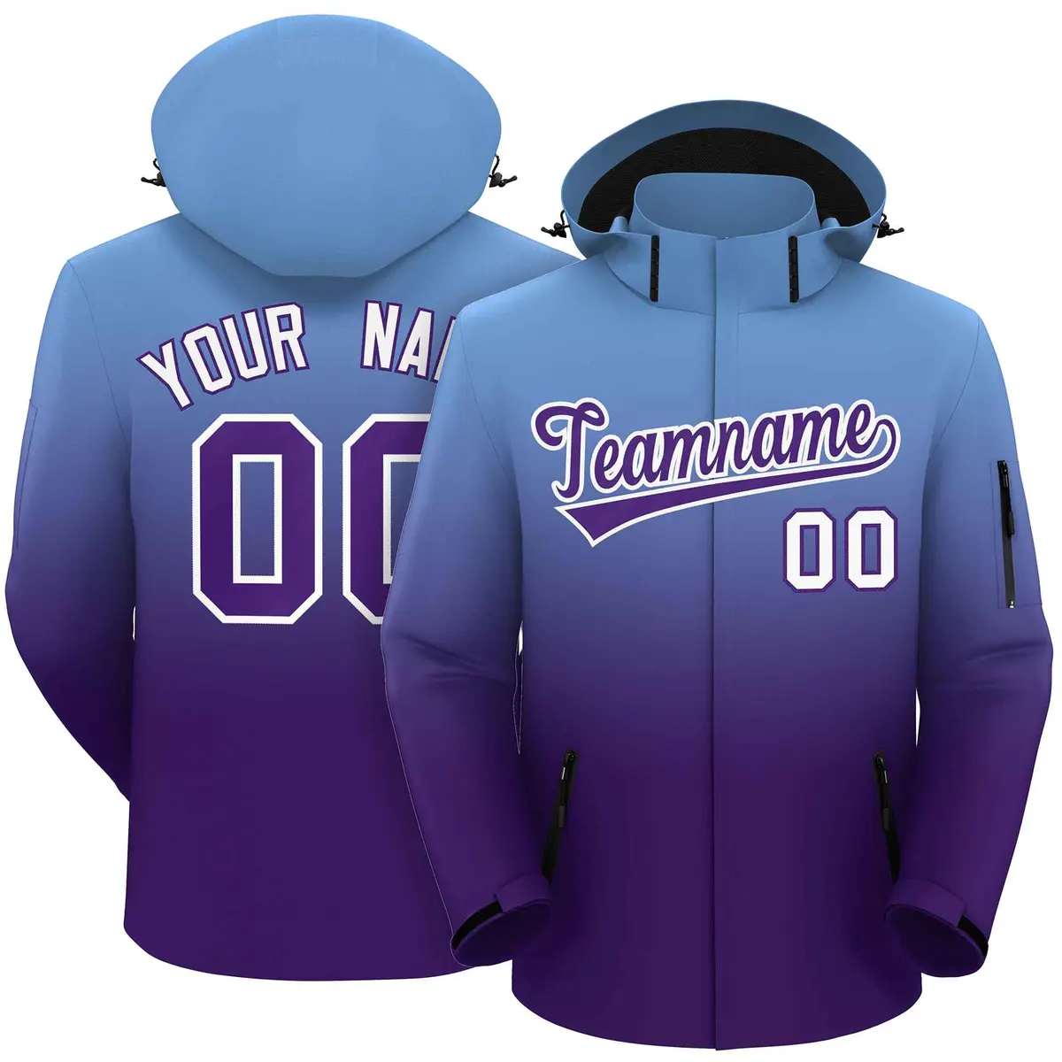 Light Blue Purple Gradient Hooded Outdoor Waterproof Jacket