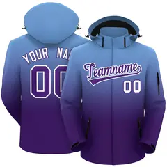 Light Blue Purple Gradient Hooded Outdoor Waterproof Jacket