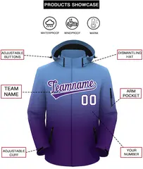 Light Blue Purple Gradient Hooded Outdoor Waterproof Jacket 2