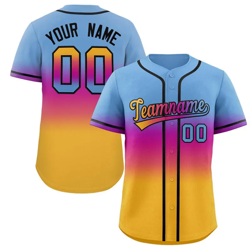 Light Blue Purple Pink-Gold Gradient Fashion Baseball Jersey