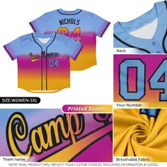 Light Blue Purple Pink-Gold Gradient Fashion Baseball Jersey 2