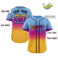 Light Blue Purple Pink-Gold Gradient Fashion Baseball Jersey 3