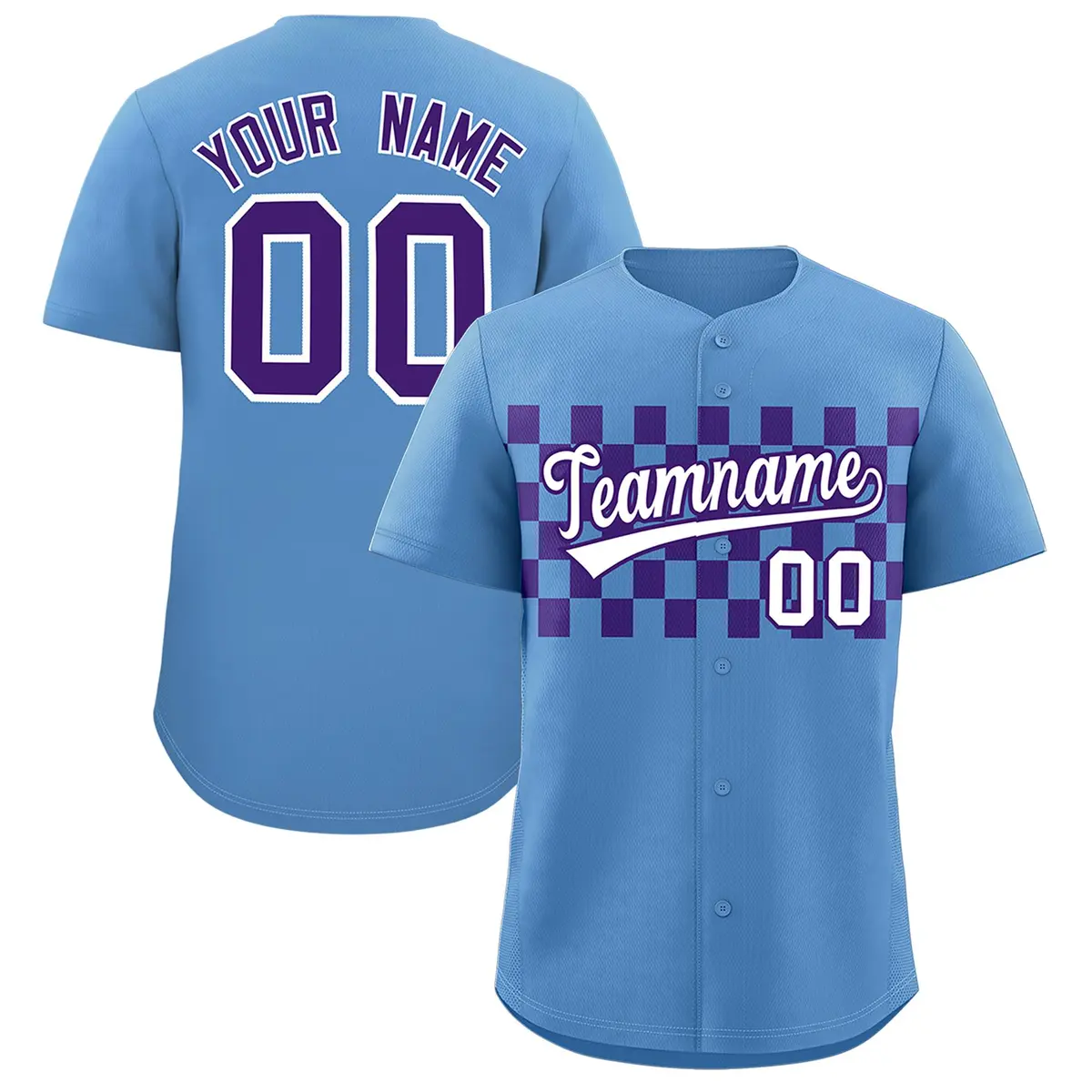 Light Blue Purple Plaid Fashion Authentic Baseball Jersey