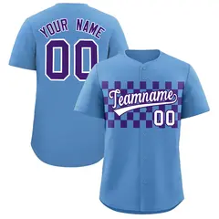 Light Blue Purple Plaid Fashion Authentic Baseball Jersey 1