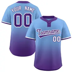 Light Blue Purple Purple-White Gradient Two-Button Softball Jersey