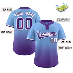 Light Blue Purple Purple-White Gradient Two-Button Softball Jersey 2