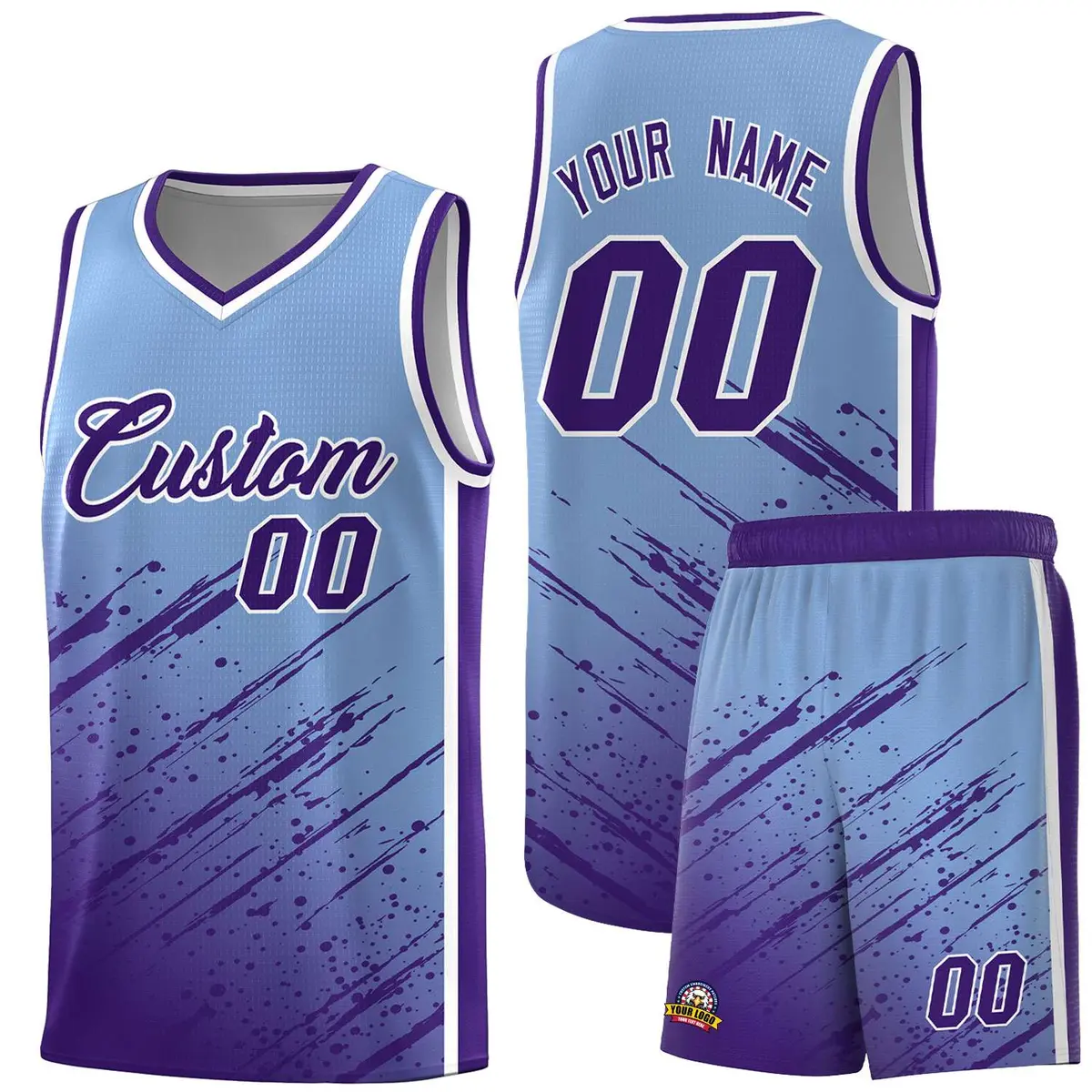 Light Blue Purple Splash Basketball Uniforms Summer Camp