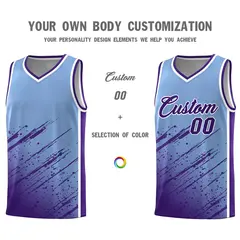 Light Blue Purple Splash Basketball Uniforms Summer Camp 3