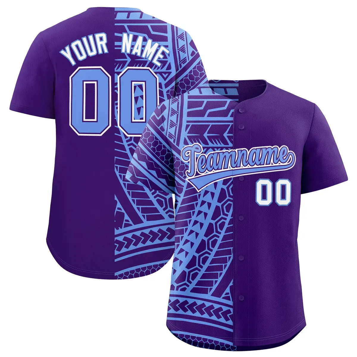 Light Blue Purple Tribal Split Baseball Jersey