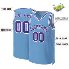 Light Blue Purple-White Classic Team Basketball Jersey 2