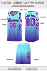 Light Blue Purple-White Flame Gradient Basketball Jersey 2