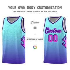 Light Blue Purple-White Flame Gradient Basketball Jersey 3