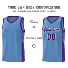 Light Blue Purple-White Side Stripe Sports Basketball Jersey 3