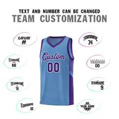 Light Blue Purple-White Side Stripe Sports Basketball Jersey 4