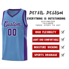 Light Blue Purple-White Side Stripe Sports Basketball Jersey 5