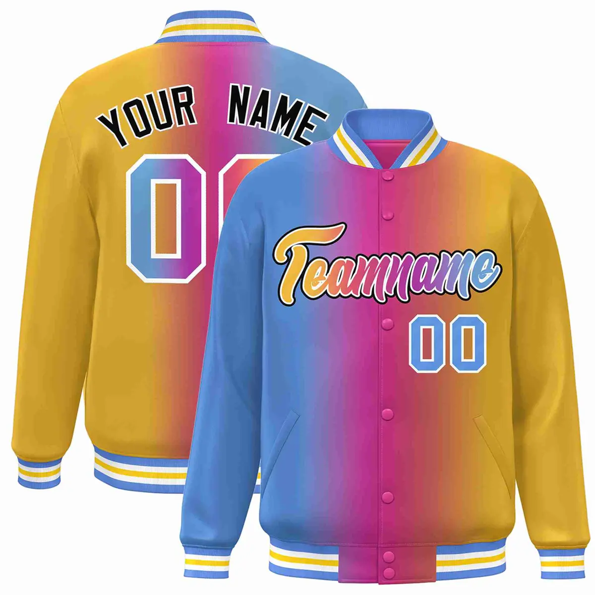Light Blue Purple-Yellow-White Gradient Letterman Varsity Jacket