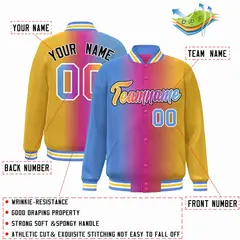Light Blue Purple-Yellow-White Gradient Letterman Varsity Jacket 2