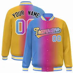 Light Blue Purple-Yellow-White Gradient Letterman Varsity Jacket